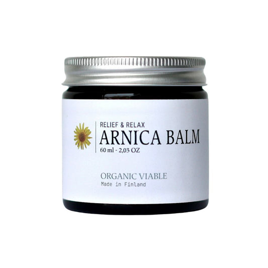 Arnica Balm- en 100% ekologisk och naturlig balm för ömma och trötta muskler, berikad med arnicaört för friskhet och vitalisering av hela kroppen.